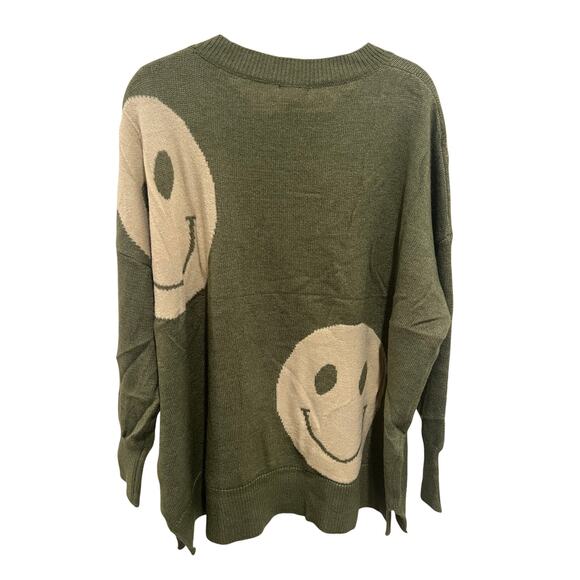 BIBI oversized olive green & cream smiley face sweater - Picture 2 of 2